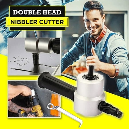 

Ovzne Double Head Metal Sheet Nibbler Cutter Drill Attachment with Wrench and Parts Clearance