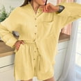 thumbnail image 2 of Womens 2 Piece Lounge Tracksuit Outfit Sets Cotton Button Down Shirt and Casual Shorts Set, 2 of 6