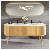 Eviva Haven 71"W x 22"D Oak Freestanding Bathroom Vanity with White Solid Surface Integrated Sink Top