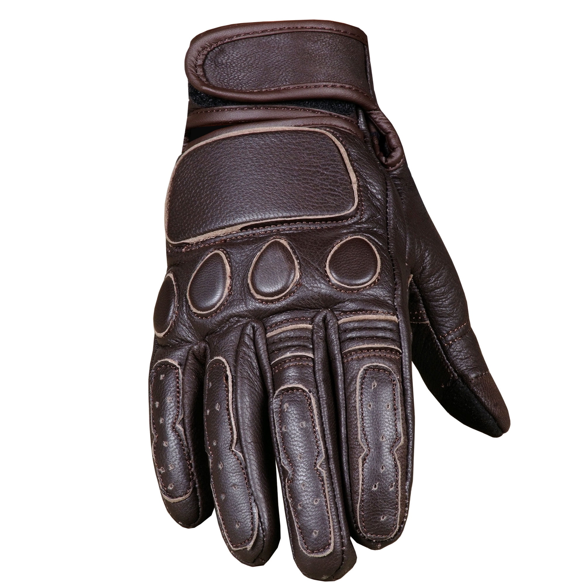 Men's Vintage Goatskin Leather Motorcycle Gloves Gel Padded Cruiser Street Riding Protective Racing Powersports Brown L