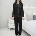 thumbnail image 2 of VALMASS Womens Pajama Sets Long Sleeve Nightwear Pjs Set 2Pc Solid Color Button Plus Size Soft Loungewear (4XL, Black), 2 of 4