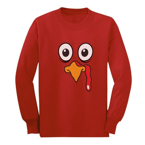 Turkey Face Shirt Cute Little Turkey Funny Thanksgiving Long sleeve kids T-Shirt Medium Red