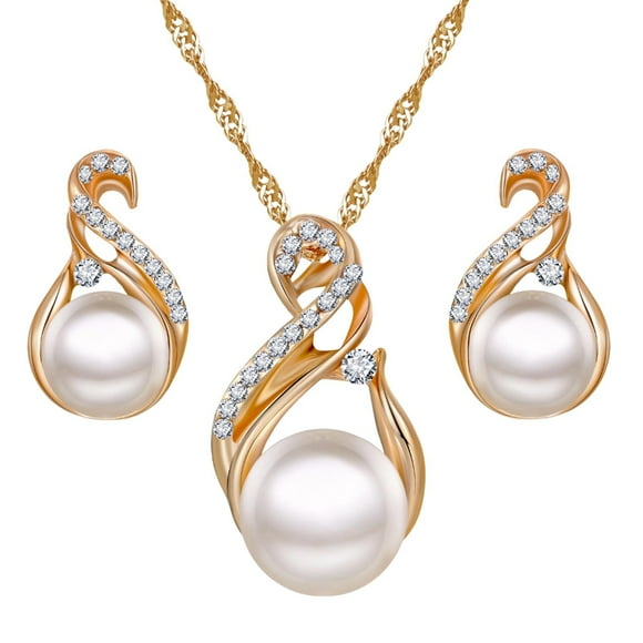 Riforla Pearl Jewelry Set for Women Adjustable Pearl Pendant Necklace Pearl Dangle Earrings Wedding Pearl Silver Jewelry Set for Valentine's Day Day Jewelry Present Girlfriend(Set)