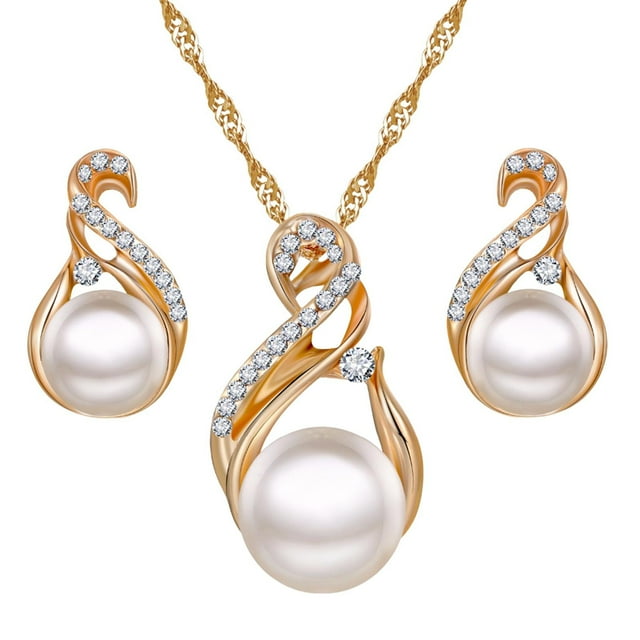 Ensemble Collier & Pendentif de Classification des Produits pour Femmes Collier Pendentif Perle Réglable et Boucles d'Oreilles Pendantes Perle avec Finition en Argent pour Cadeau de la Saint-Valentin