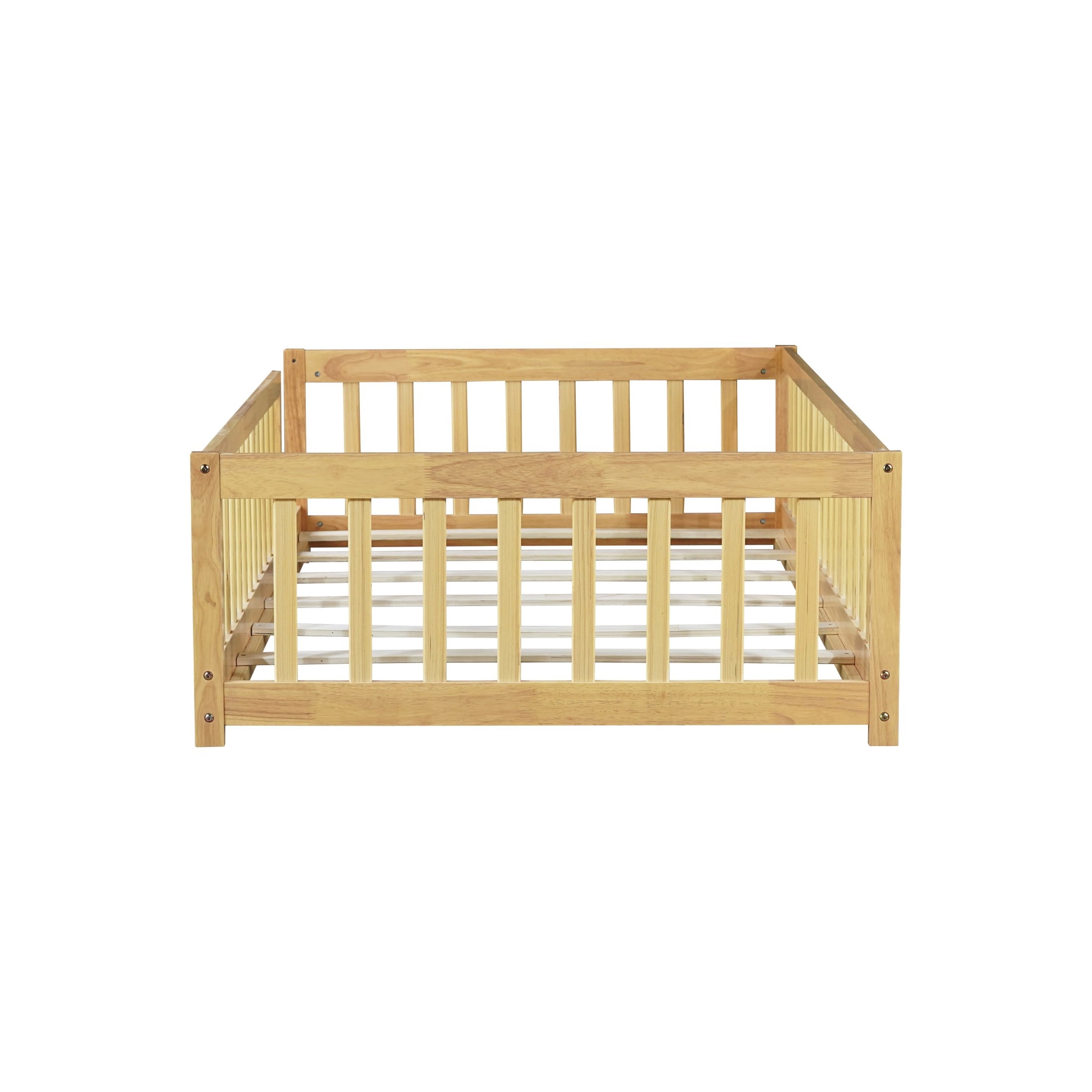 Noble House Nira Twin Size Floor Bed with High Fence, Sturdy Rubber Wood Montessori Bed, Kid's Room, Natural
