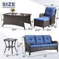 thumbnail image 5 of PARKWELL 7Pcs Outdoor Wicker Rattan Conversation Patio Furniture Set, including Three-seater Sofa, Rocking Chairs, Coffee Table, Ottomans and Side Table with Cushion, Blue, 5 of 9