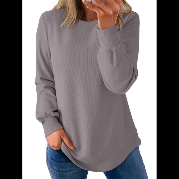 Sudadera de Mujer con Cuello Redondo, Larga, Corte Asimétrico y Dobladillo Curvo Gris S