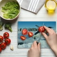 thumbnail image 4 of Penguin Cutting Board, Penguins Pole Wildlife Swimming Flying Dancing Family Group Icebergs Antarctica, Decorative Tempered Glass Cutting and Serving Board, Small Size, Multicolor, by Ambesonne, 4 of 5
