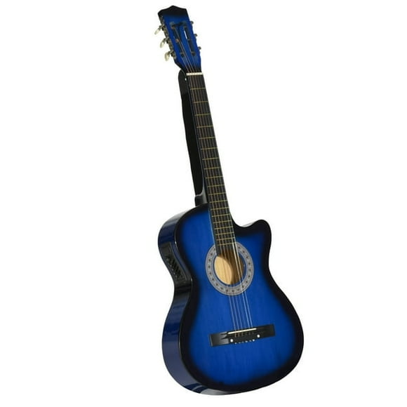 Soozier 38 Inch Full Size Classical Acoustic Electric Guitar Premium Gloss Finish with Strings, Picks, Shoulder Strap and Case Bag, Blue