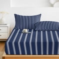 thumbnail image 6 of Twin Sze Fitted Sheet Set - Navy Blue Striped 2 Piece Bedding Sets 16" Deep Pocket Fitted Sheet with 1 Pillowcase, Navy Blue White Farmhouse Stripes Brushed Microfiber Hotel Luxury Bed Sheets, 6 of 9