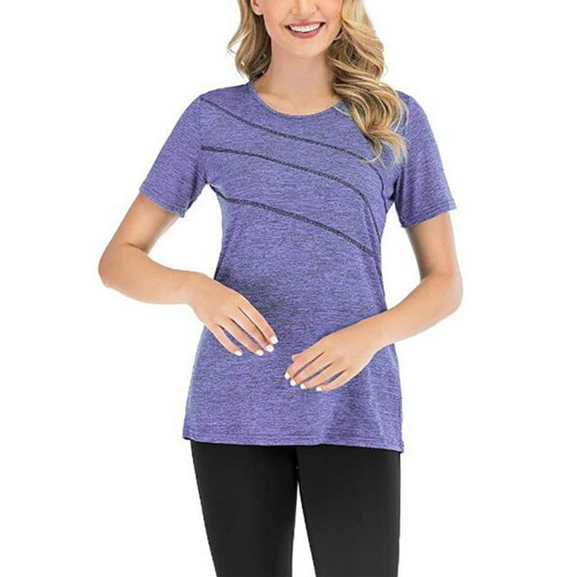 Innerwin Haut d'Entraînement Col Rond T-Shirt Femme Yoga Ourlet Évasé Séchage Rapide Tee Violet TTG