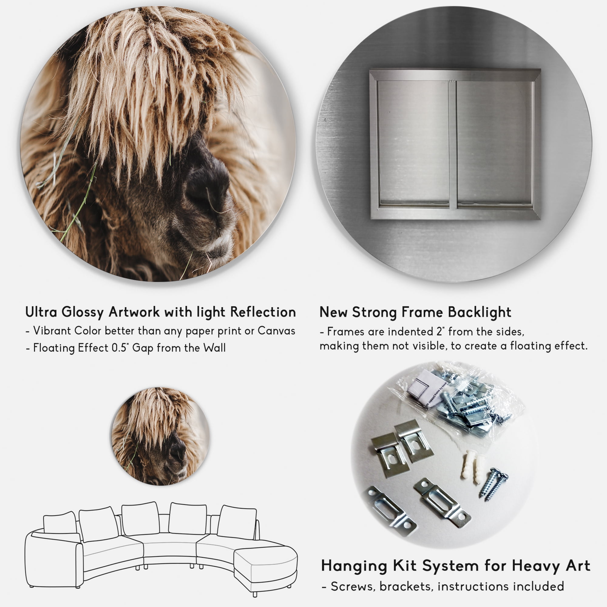 Designart 'Close Up Of Fluffy Curly Alpaca' Farmhouse Circle Metal Wall Art 11x11 - Disc of 11
