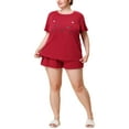 thumbnail image 2 of MODA NOVA Juniors Plus Size Cat Top and Polka Dots Elastic Shorts Pajamas Set Burgundy 3X, 2 of 5