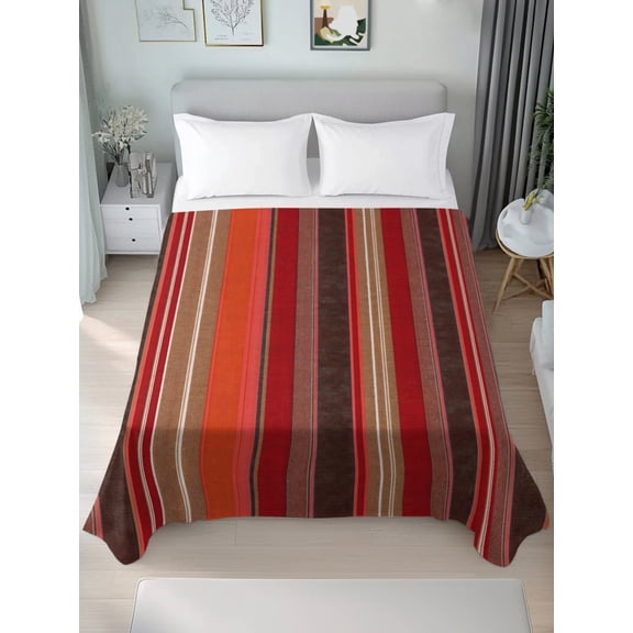 Queen Size Flat Sheet Only,Farmhouse Vintage Striped Soft Top Bed Sheets Breathable Bedding Sheet Abstract Red Brown Stripe Microfiber Hotel Luxury Top Sheets