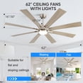thumbnail image 7 of 62 inch Outdoor Ceiling Fans with Lights and Remote, High CFM 8 Blades Smart Ceiling Fan for Indoor Exterior Patios Porch Bedroom Farmhouse,  Noiseless DC Motor Fan, 7 of 7
