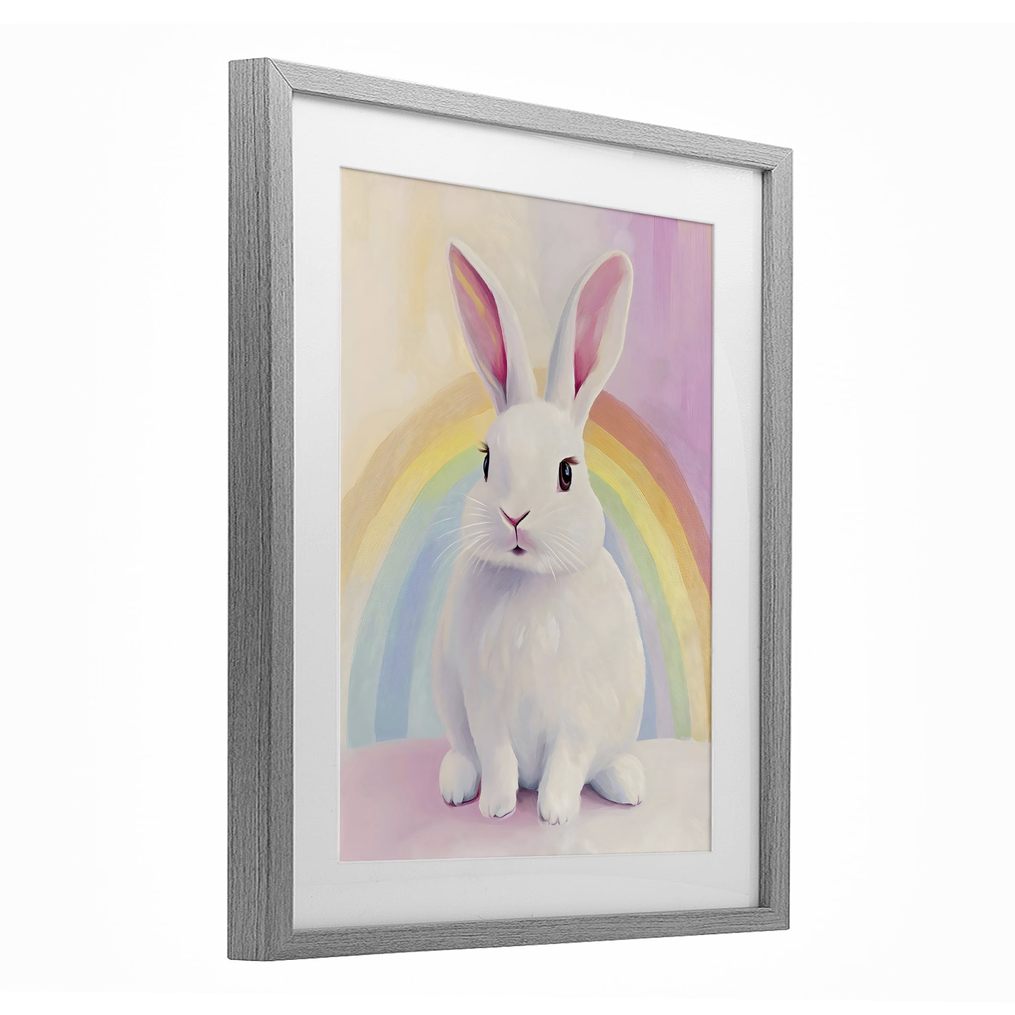 Stupell Industries Rainbow Bunny in Pastel Hues Gray Framed Print Under Glass, design by The Prints Vibe