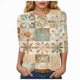 thumbnail image 2 of Towmus Womens 3/4 Length Sleeve Cotton Tops Casual Floral Print Round Neck Summer Tops Loose Fit Elastic and Lightweight Blouse for Women, 2 of 5