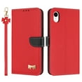 thumbnail image 2 of Wallet Case For iPhone XR Crossbody Strap & Short Hand Strap with RFID Blocking Credit Card Slots, Cute Bow Design Flip PU Leather Stand Magnetic Closure Cover For iPhone XR,Red, 2 of 12