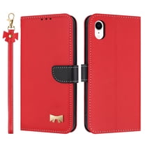 Allytechgroup Flip Wallet Case for iPhone XR, RFID Blocking PU Leather Phone Case with Credit Card Slot Shoulder Strap Wrist Strap Shockproof Back Cover for iPhone XR, Red