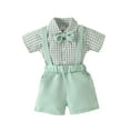 thumbnail image 2 of Newborn Baby Boy Gentleman Outfits 3M 6M 9M 12M 18M Short Sleeve Bow Tie Shirt Romper and Suspender Shorts Set, 2 of 10
