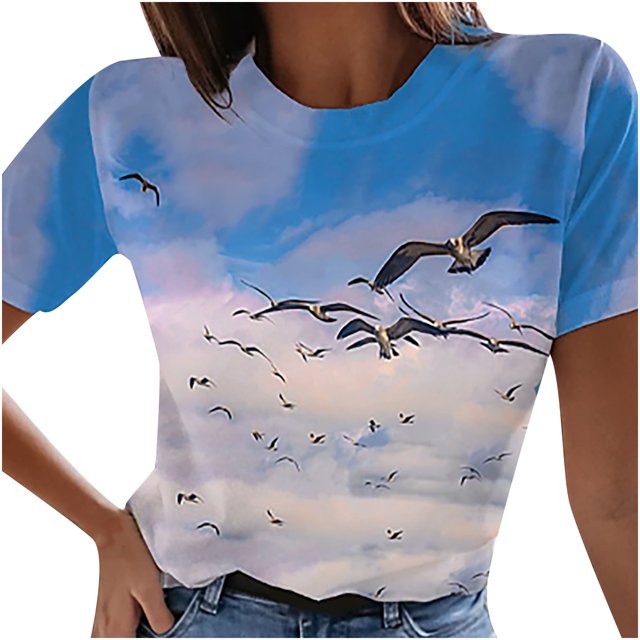 DPTALR T-Shirt à Col Rond Imprimé pour Femmes Manches Courtes Tee Décontracté Blouse