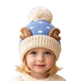thumbnail image 3 of Wilark Toddler Christmas Hat with Pom Pom Warm Knitted Cute Winter Kids Festival Hat Blue 1-4 T, 3 of 7