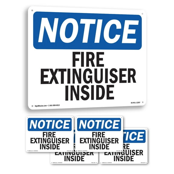 Fire Extinguisher Inside OSHA Notice Rigid Plastic Sign 10 Inch x 7 Inch - 5 Pack