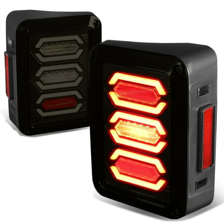 Jeep Tail Light Lens For 2007 to 2017 Jeep Wrangler JK Pair of LED Bar Black Housing Smoked Lens Brake Tail Lights 10 11 12 13 14 15 16 ()