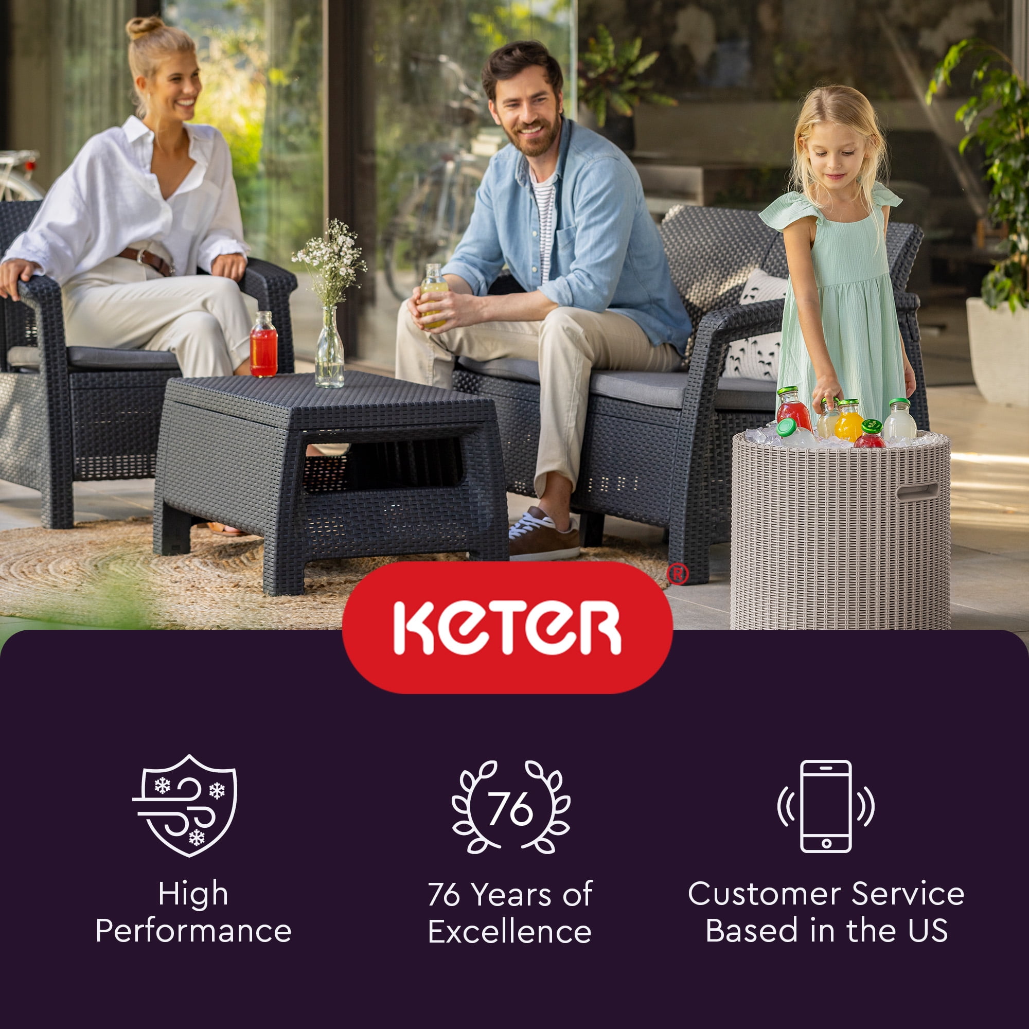 Keter Side Table Cooler 10.3 Gallon Cooler 3 in 1 Outdoor Patio Table and Ice Chest Storage, Ideal Hot Tub Table, Decor and Outdoor Patio Bar, Portable Bar, Rattan Look Cappuccino