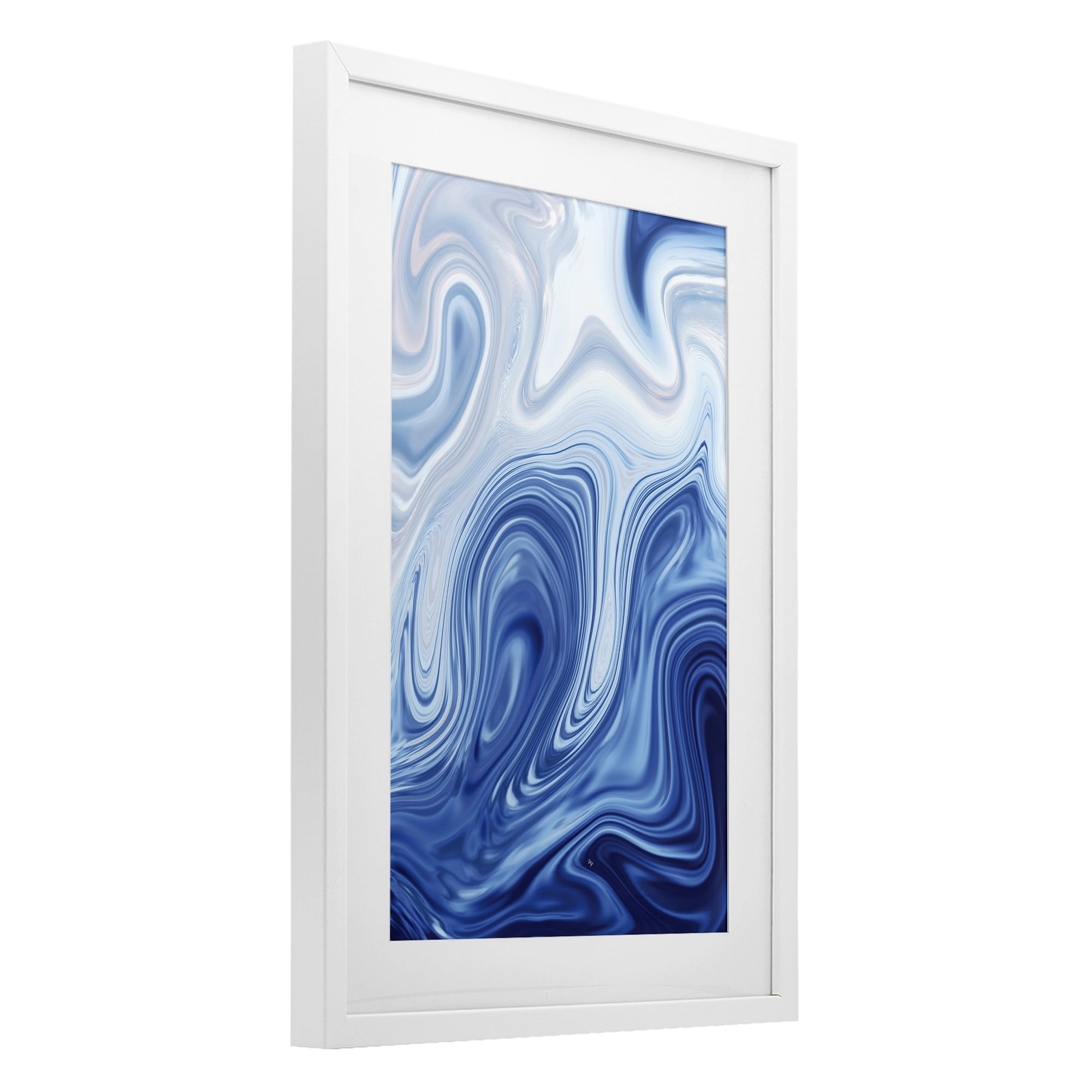 Stupell Industries Blue Marble Fluidity White Framed Print Under Glass, design by Martina Pavlova