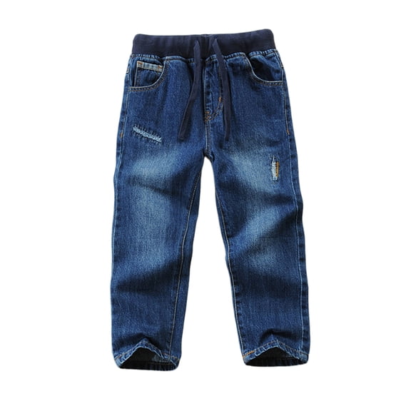 Kids Clothes Boys 6-7 Toddler Boys Jeans Loose Fit Elastic Waistband Black Straight Leg Baggy Denim Pants with Five Pockets Drawstring