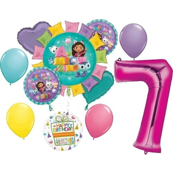 Gabby's 7th Birthday Party Supplies Cats and Dollhouse Balloon Bouquet Decorations