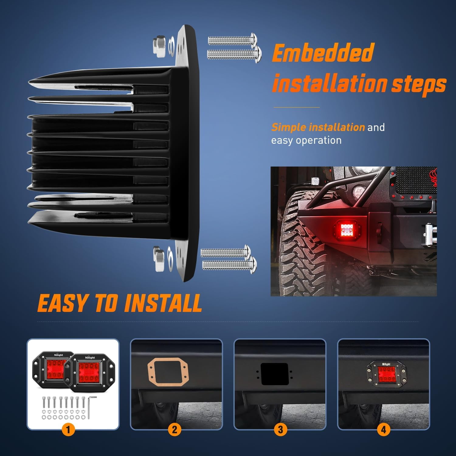 Nilight Flush Mounting Led Light Pod 2 Pcs 42W Red Enhanced Spot Flood Combo Bumper Fog Light for Fishing Hunting UTV Pickup Van Boat Tractor RV Emergency Security Lamp