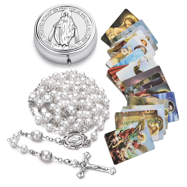 Rosary Beads SZQCZB Catholic para mujer con caja de regalo y tarjetas