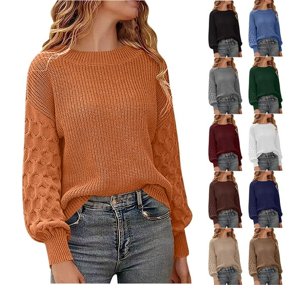 Miluxas Women's Casual Long Sleeve Sweaters Loose Crewneck Knit Solid Pullover Sweater Tops Orange XL(XL)