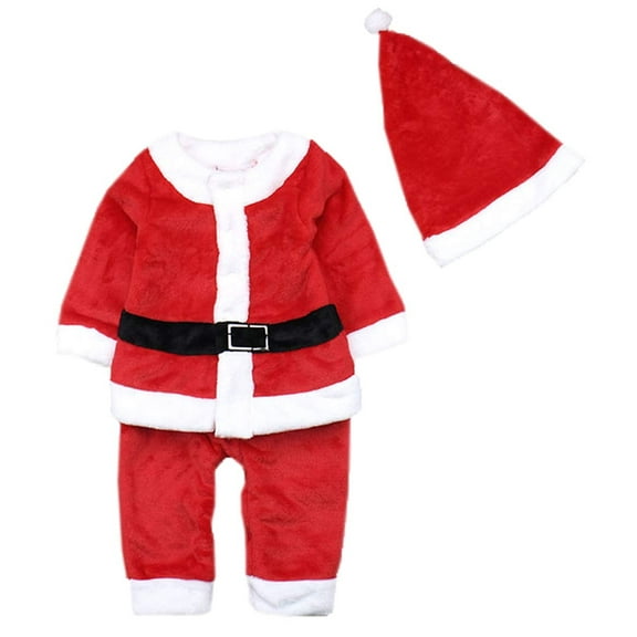 StylesILove Baby Boys Cute Santa Claus All-in-one Christmas Romper and Hat 2-pc Holiday Outfit (18 Months)