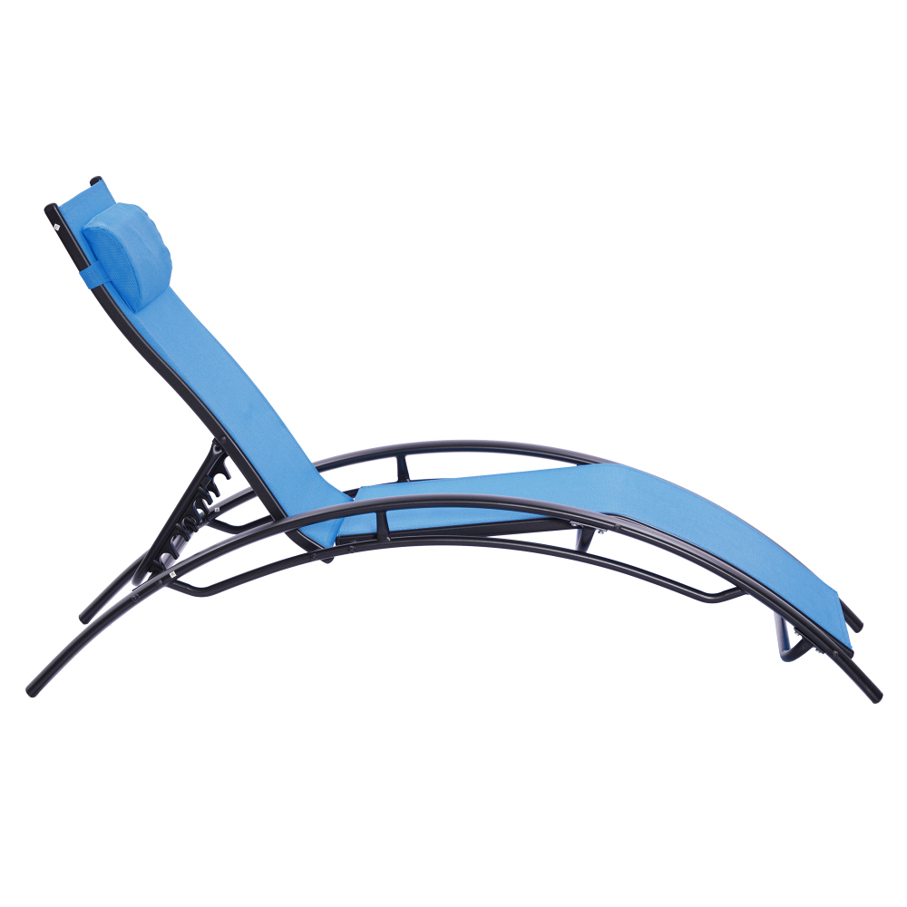 FreshTop 2PCS Set Chaise Lounges Outdoor Lounge Chair Lounger Recliner Chair For Patio Lawn Beach Pool Side Sunbathing, Blue - image 5 of 9
