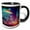 Black/White, variant on 3drose, Sharks Fly Around Town Fantasy Ai Generated Art, 11oz Two-tone Blue Mug