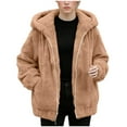 thumbnail image 5 of Enjoytime Winter Coats for Women Solid Color Fleece Zip Up Jacket Plus Size Fall Fashion Long Sleeve Hooded Outerwear Khaki L, 5 of 9