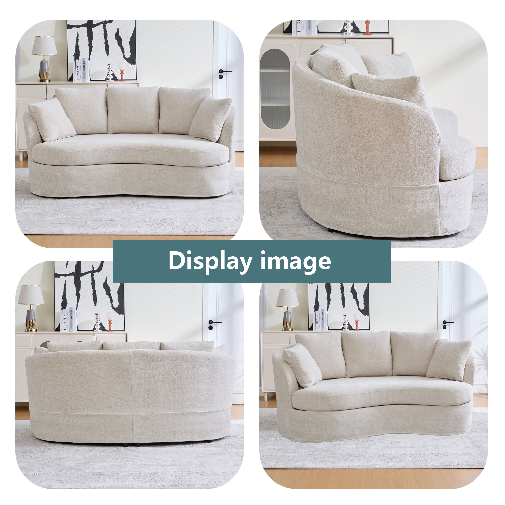 Arouseden 74" Curved Couch for Small Space,Upholstered Beige Loveseat Sofa with 3 Removable Cushions,Small Apartment Couch with Curved Backrest,Chenille Modern Curved Sofa for Living Room