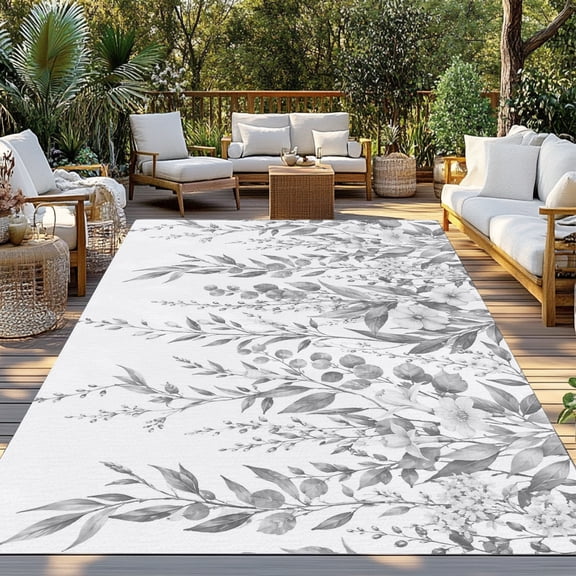 Outdoor Rug, Green Eucalyptus Leaves Fallen Leaf Indoor Area Rug Outdoor Carpet RV Camping Rugs 3x5ft Retro Grey Outside Mat for Patio Picnic Porch Deck Balcony Backyard