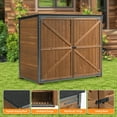 thumbnail image 4 of Tcbosik Outdoor Storage Shed, 50.4in Wood & Metal Tool Cabinet with Shelves and Lockable Doors, Garden Shed with Floor for Patio, Lawn, Backyard, Brown & Black, 4 of 10