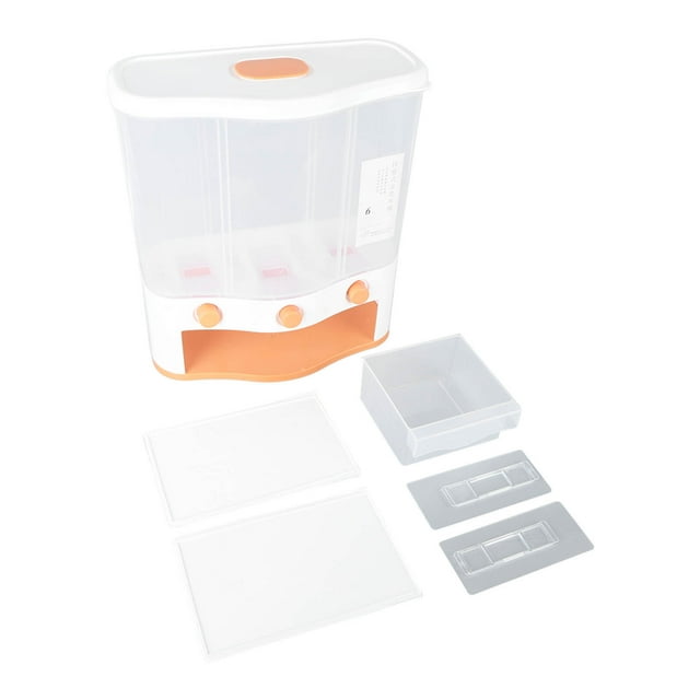 Dispensador de granos de 3 rejillas, 6 l, gran capacidad, transparente, con ventana, para almacenar arroz y granos, con tapa para alimentos secos, color naranja