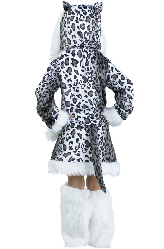 Snow Leopard Child Girls Costume Hood & Plush Fur Boots Fancy Dress Funworld 