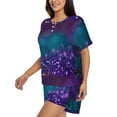 thumbnail image 2 of Wukai Purple and Green Glitter Women's Pajama Set,Short-Sleeve Top and Shorts with Elastic Waistband and Pockets for Loungewear, Yoga, and Casual Wear-Small, 2 of 8