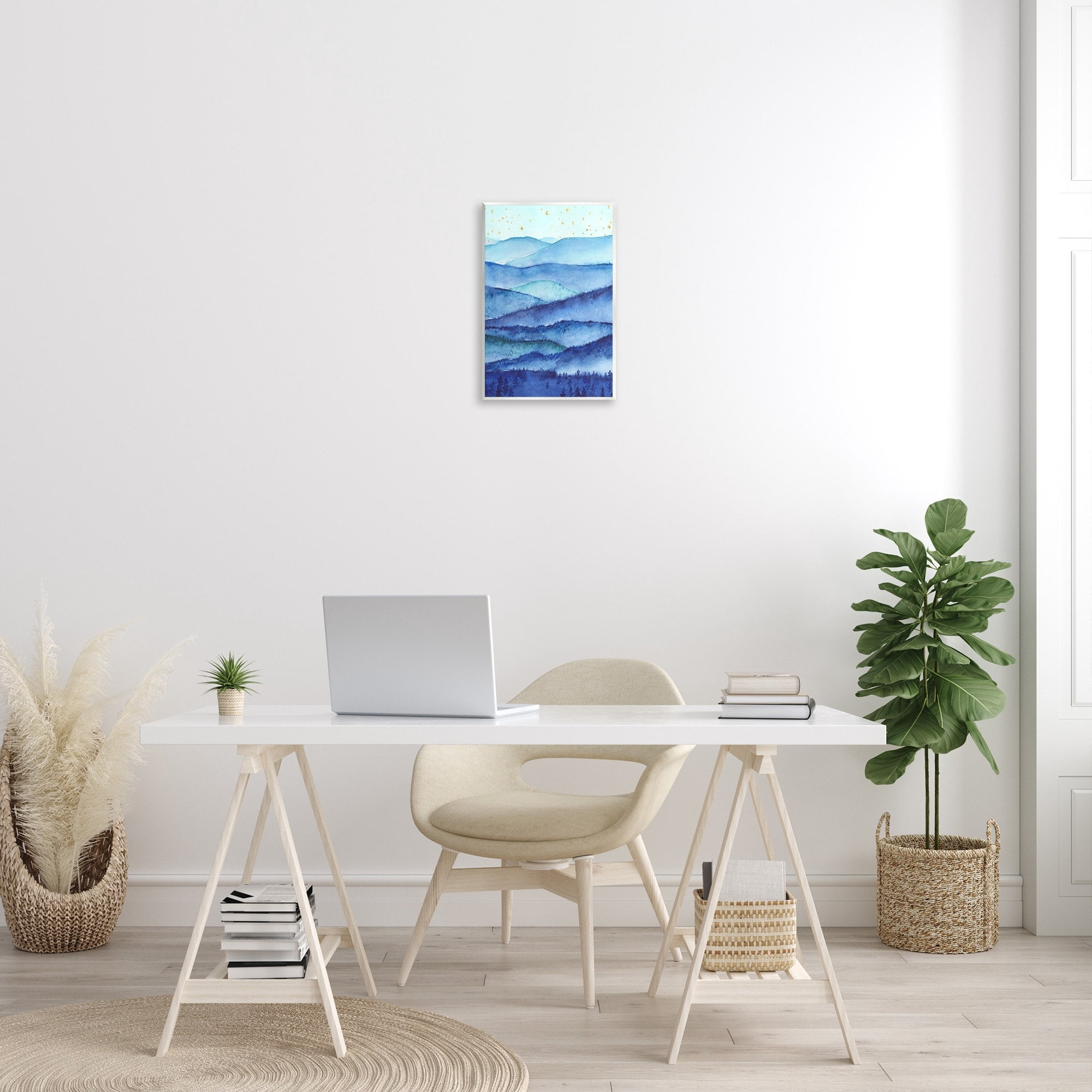 Stupell Industries Blue Mountains Trees Scenery Shining Stars Sky Painting Unframed Art Print Wall Art, Design by Arrolynn Weiderhold