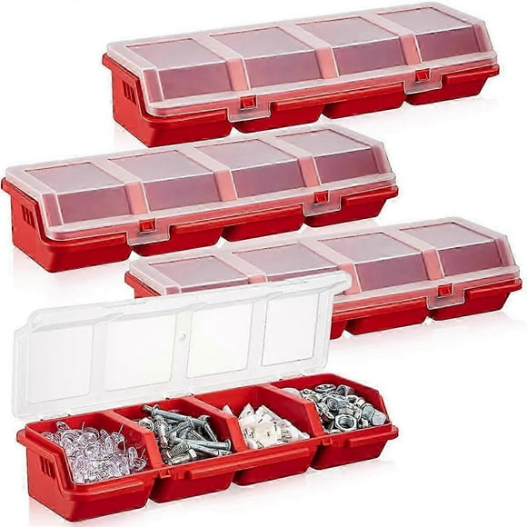 4 Pcs Screw Organizers and Storage Bins with Locks Plastic Hardware Organizer Box with Compartment Bolt Organizer