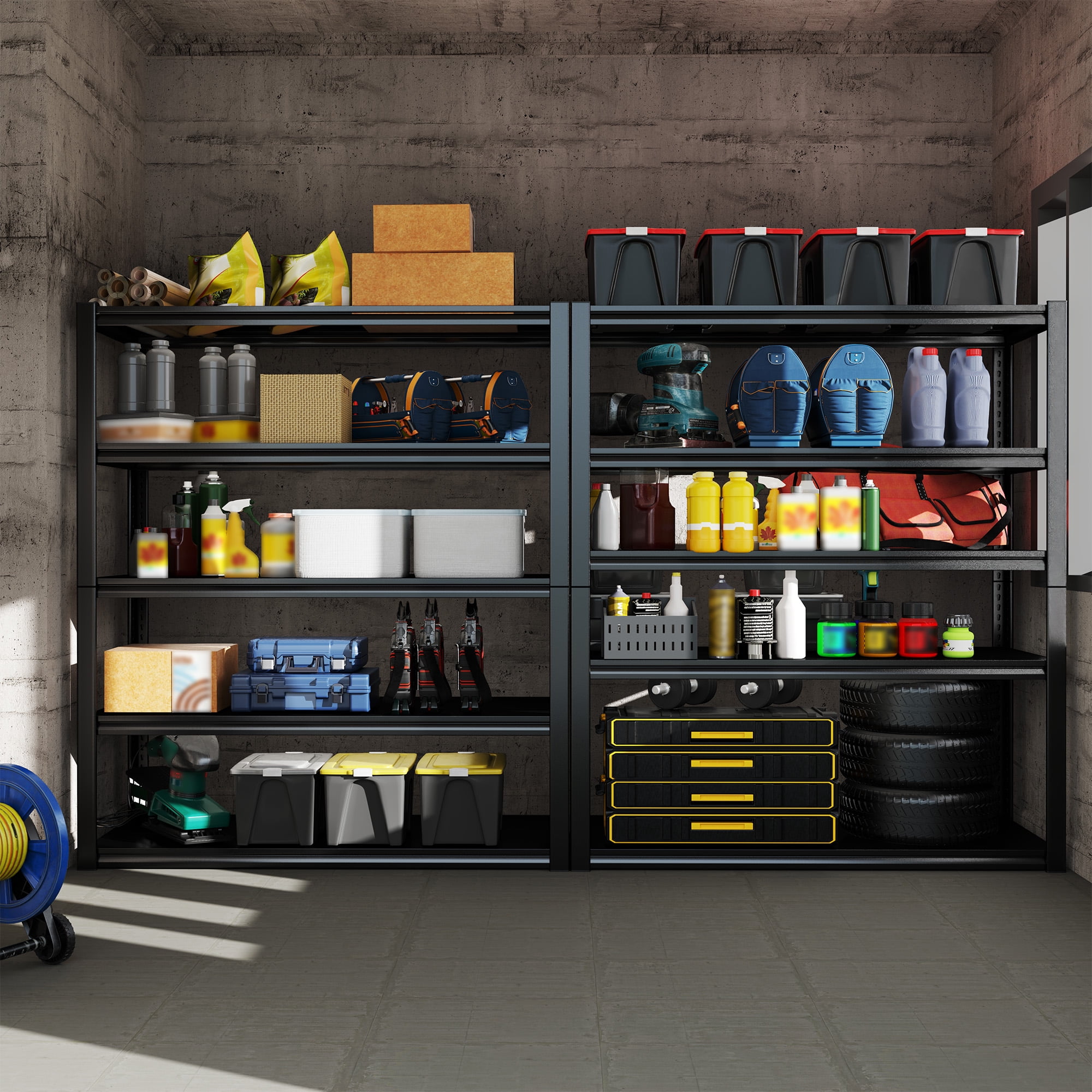 REIBII 48''W Garage Shelving 2500LBS Heavy Duty Storage Shelves Metal Shelving Adjustable 5 Tier Metal Shelves for Storage Rack Industrial Shelving Utility Shelf,48''W X 72''H X18''D