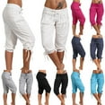 thumbnail image 1 of HEVIRGO Plus Size Casual Women's Solid Color Sequined Pleated Drawstring Capri Pants,Rose Red XXL, 1 of 10