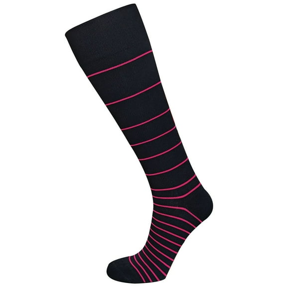 AW Style 675 Stripe Knee High Compression Socks - 20-30 mmHg Large Black w/Pink Stripe